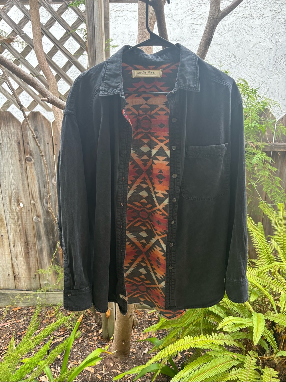 Free People We The Free ECHO ROCK Aztec Denim Shirt Jacket XS